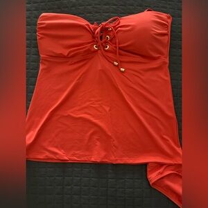 Ralph Lauren Orange Lace-Up Strap Strapless Bandeau Tankini Set